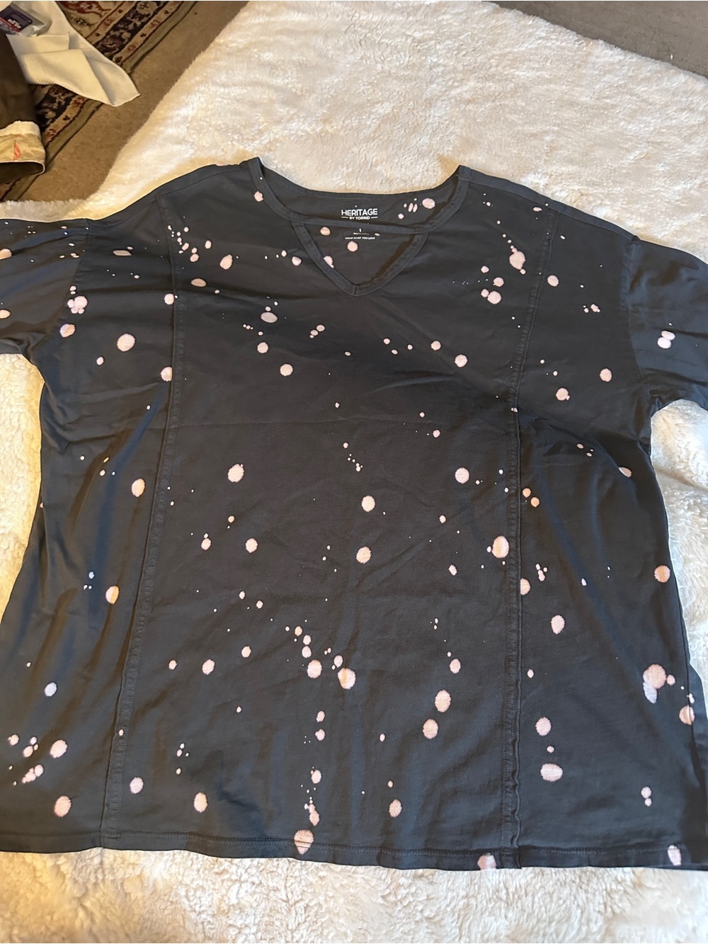 torrid Black Short Sleeve V-Notch Tee with Pink Splatter